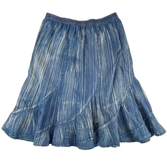 Life Style Dresses & Skirts - GIGI | Vintage M Striped Denim 100% Cotton Asymetrical Ruffle Jean Midi Skirt
